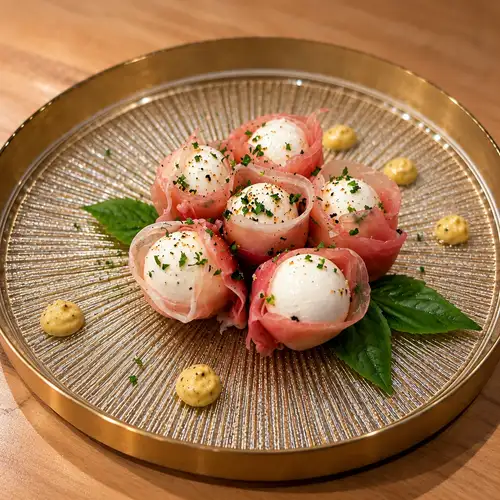A bouquet of prosciutto and mozzarella