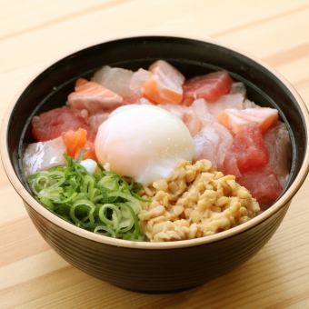 Seafood hot egg natto bowl