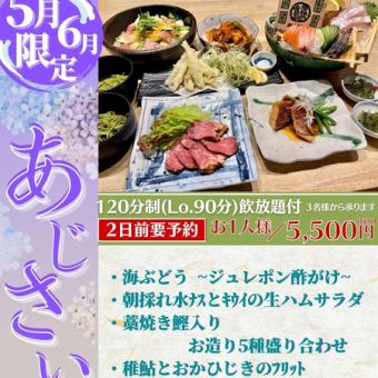 【5月・6月限定！あじさいコース】藁焼きカツオ、稚鮎など旬の味覚を堪能できる飲放付コース♪