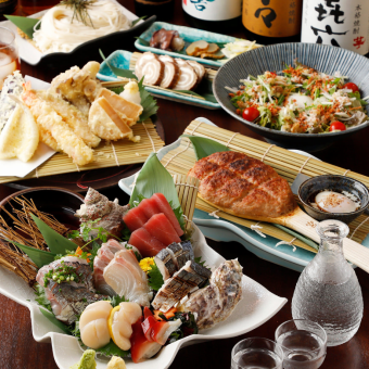 『竹コース』2H飲放付！刺身盛り合わせや自慢の天ぷら盛り合わせご宴会に最適！鍋無し［全7品］