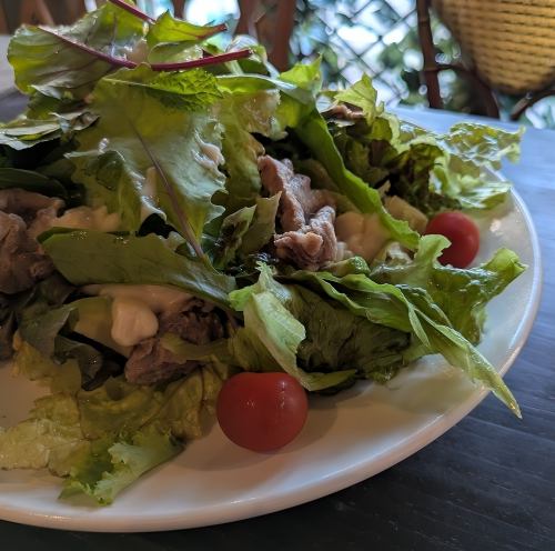 Iberian pork and avocado Caesar salad