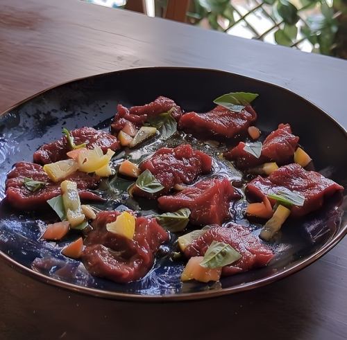 Domestic horse meat carpaccio