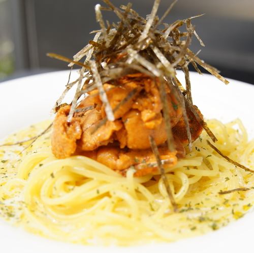 Sea urchin cream pasta made with the best fresh Hokkaido Ezo sea urchin in Japan
