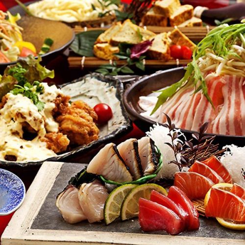生魚片、烤魚、肉壽司等6道菜品2小時無限暢飲4000日元→2500日元