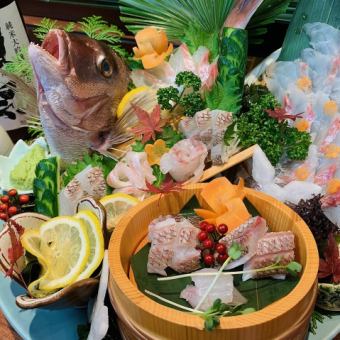 「新鲜保证」 2.5小时无限畅饮，包括生鱼拼盘+低温熟成烤牛肉+牛排等9种菜肴6,000日元→5,000日元