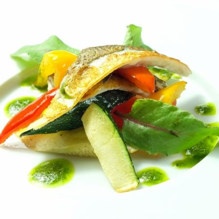 [Course example] Seasonal vegetable caponata and salmon saute