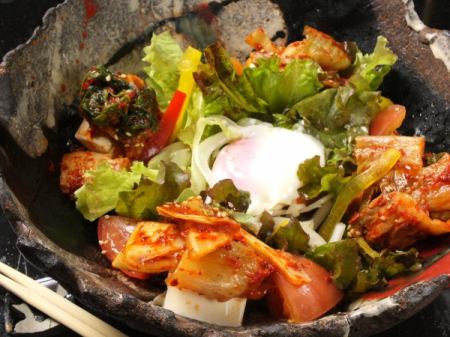 Tofu and kimchi hot egg salad
