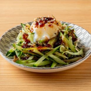 茗荷と胡瓜の温玉のせ