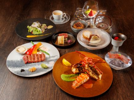 ランチ京都産　サーロイン＆シャトーブリアン、イセエビコース　
