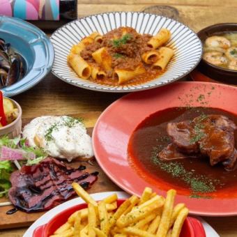 【5000円（税込）】アンガス牛カルビステーキと牛ハラミタリアータのコース★飲放90分飲付