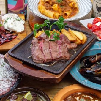 【7000円（税込）】希少鉄板国産牛ザブトンステーキと牛ハラミタリアータのコース★飲放90分飲付