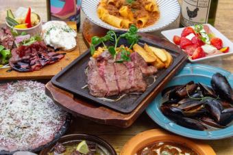 【7000円（税込）】希少鉄板国産牛ザブトンステーキと牛ハラミタリアータのコース★飲放90分飲付