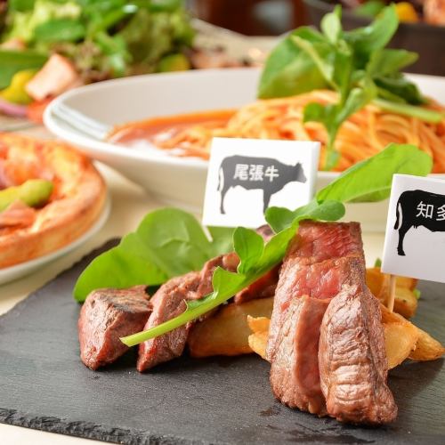 「愛知縣產肉拼盤」晚餐及午餐推薦套餐+1800日圓+免費飲料90分鐘