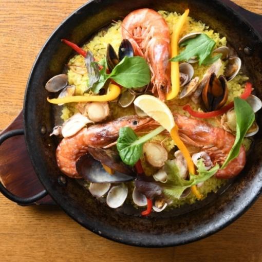 贅沢♪いいとこ取りプラン♪　海幸パエリア＆知多牛ステーキ2名～充実のFreeDrink（+1800円）