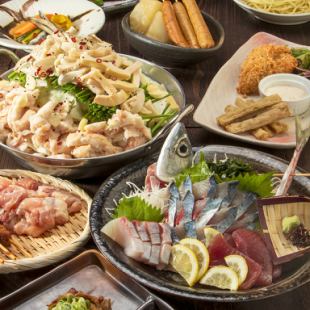 Takenoya's Winter Party Course [Take] A slightly luxurious hotpot course including chicken skin, with 10 dishes and all-you-can-drink