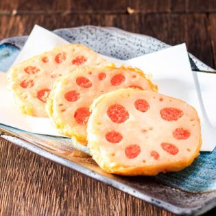 Spicy cod roe and lotus root tempura