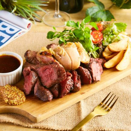 附3小时无限畅饮◆3,780日元<特选牛肉套餐>牛肩肉排、炙烤黑毛和牛寿司等9道菜
