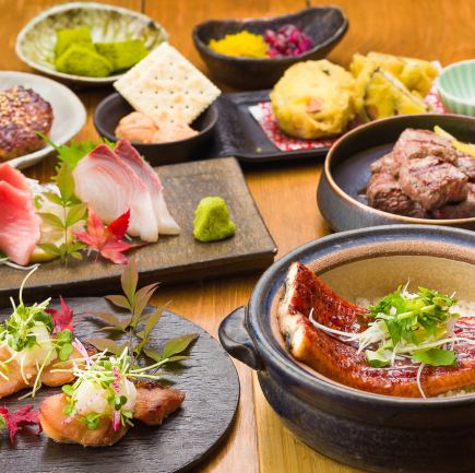 본 참치와 무슈 와규, 토나베 밥이 달린 코스 5,500엔(부가세 포함)