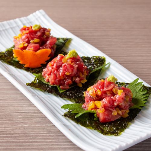 本鮪とろたく 韓国のりに包んで