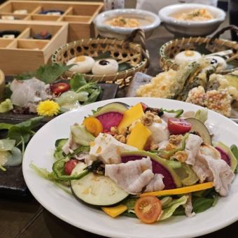 三田ポークともち豚 美肌豆乳出汁で冷しゃぶサラダ 【葉月コース】4,500円飲み放題付6,500円