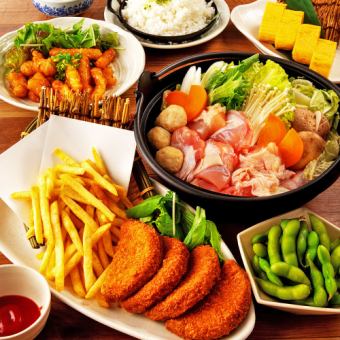 【渚】二次会や遅い時間などにぴったり!ちゃんこ鍋やマグロメンチ等全5品+飲み放題付3000円