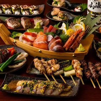 【夏季★竹コース】3H飲み放題付!鮮魚5種盛り・・海鮮こぼれ巻き等〈全9品〉5,500円→4,500円