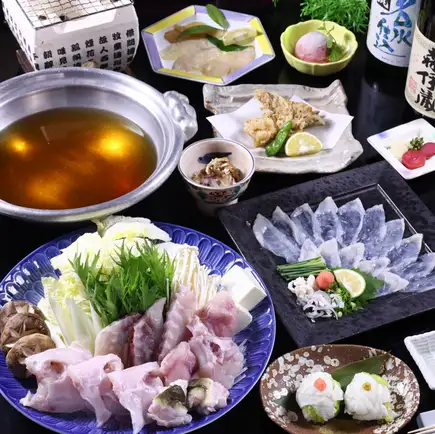 【提供包间 x 单点】河豚刺身、烤河豚、河豚火锅等……“河豚套餐（A）” 7700日元