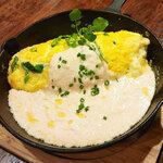 Souffle omelet Mentaiko cream sauce with truffle oil