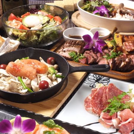 【附2小时无限畅饮】最受欢迎的肉盘超值套餐◎度假套餐★10道菜品5,500日元