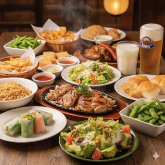 ☆ご宴会に☆【生あり２H飲み放題付！Aコース3800円→クーポンで3300円】グリルチキン等全7品