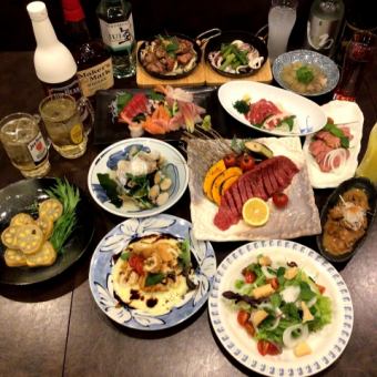 【附熊本赤牛肋骨自助餐】马肉生鱼片、芥末莲藕等10道乡土料理＆120分钟无限量畅饮⇒7500日元