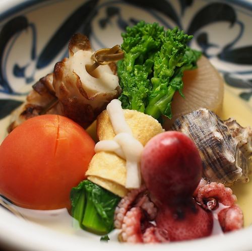 Oden made with flying fish soup.About 20 types of oden