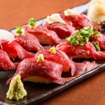 『火ノ竹コース』自家製焼き餃子や肉寿司二種盛り含9品 3時間飲み放題付 4980円⇒3980円　