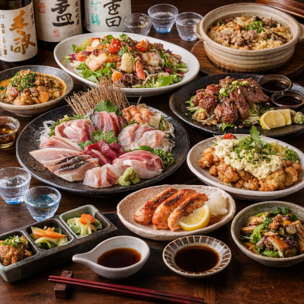 『茜コース』博多名物ごま鰤や大山地鶏炭火焼き鳥含11品 3時間飲み放題付 6000円⇒5000円