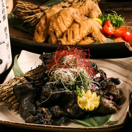 ≪適合各種宴會≫ 炭火烤及清湯蕎麥麵套餐，共8道菜，附2小時無限暢飲，4,000日元