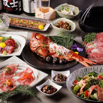 [End of the year limited / 3 hours all-you-can-drink] A5 Black Beef, Caviar, Sea Urchin, and Simmered Golden Eye Snapper etc. <Shou Course> 10,000 yen