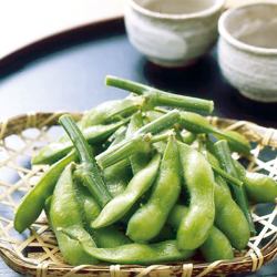 Green soybeans with branches