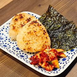 Grilled rice balls with green chili miso