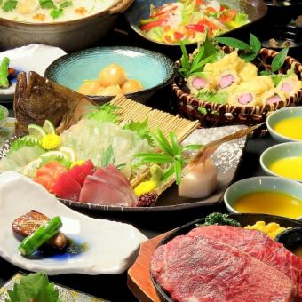 ＜120分飲み放題＞鮮度抜群！平目の姿造り＆牛ステ-キ付!120分[飲放]+全9品5000円（税込）