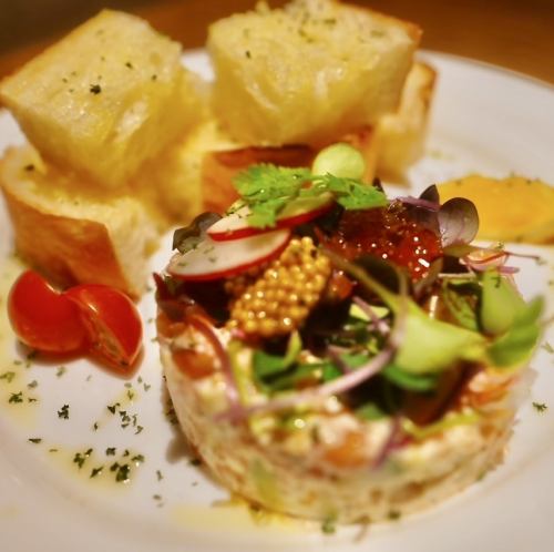 Shrimp, avocado and salmon tartare