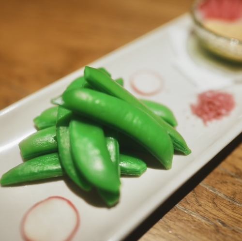 Snap peas with sesame miso dip