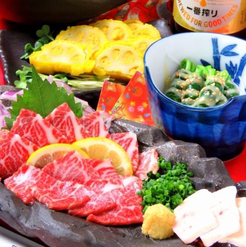 [Local cuisine] Horsemeat sashimi, mustard lotus root, etc.