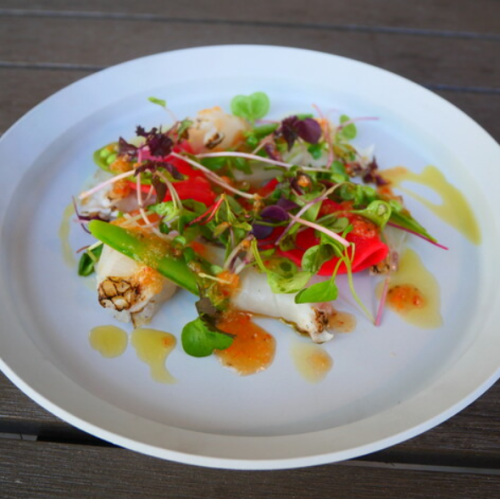 鮮魚の薪炙りカルパッチョ　いくら添え