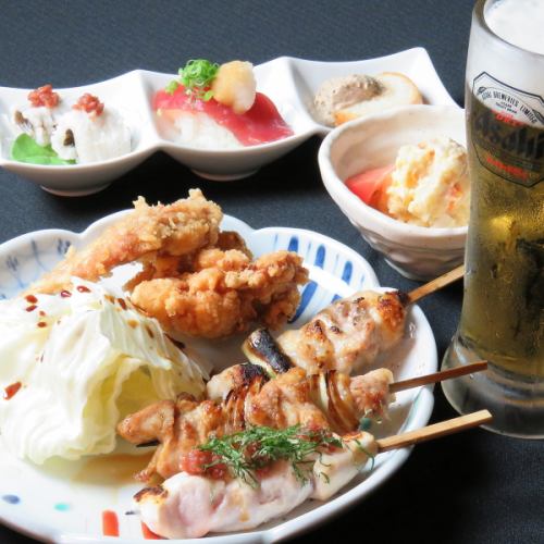 Seto bird set (favorite drink + izakaya + small bowl + zangi + yakitori