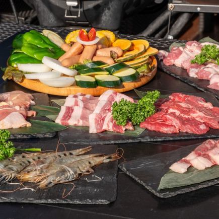 [3-hour♪ Open-air BBQ Plan] 15 meat, vegetable, and seafood dishes & 3 hours of all-you-can-drink BBQ course [6,000 yen including tax]