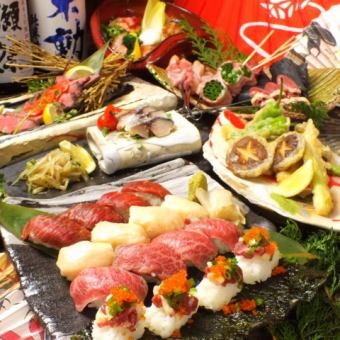 [新年宴會、送別宴會]附肉壽司、炭烤及牛牛排♪附2小時無限暢飲4,500日圓→4,000日元