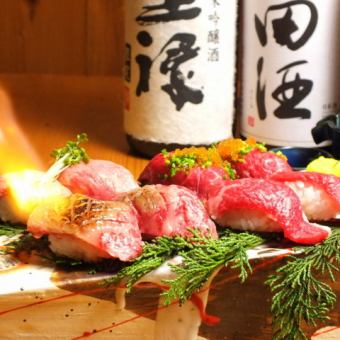 All-you-can-eat 25 kinds of meat sushi popular on SNS for 2,178 yen, plus seafood and specialty menus for 1,280 yen *Limited to 3 groups per day