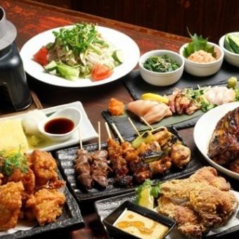 [Volume 8 dishes including charcoal-grilled chicken, tataki local chicken, and kamameshi] 2-hour all-you-can-drink banquet course 4,000 yen (tax included)