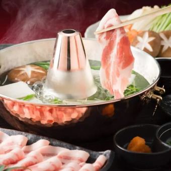 【ビール付き2時間飲み放題】三元豚の和風出汁含む全8品『豚しゃぶ鍋コース』5480円