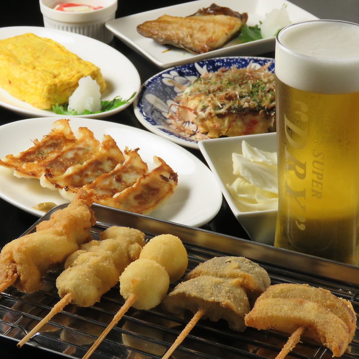 You can enjoy kushikatsu prepared in Kansai using fresh seafood☆